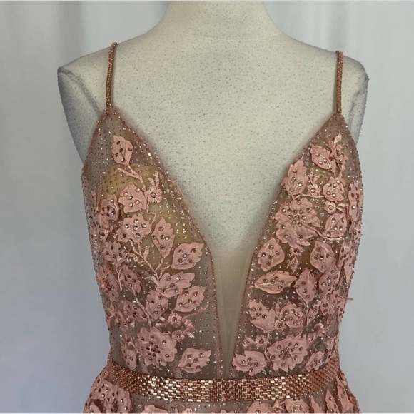 Jovani Women's Formal Dress Size 6 Pink Rose Gold Sequined Tulle Backless Gown - Picture 8 of 11
